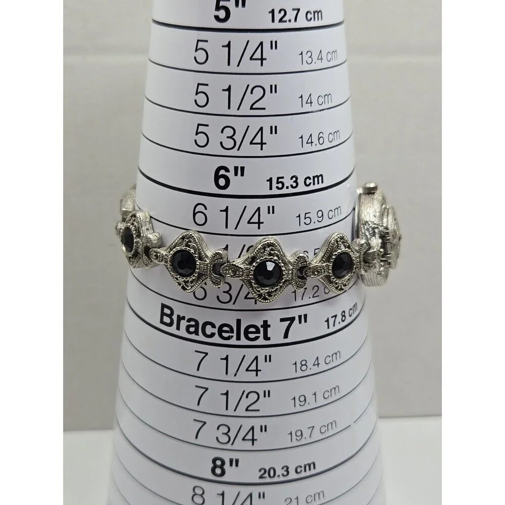 Cassani Womens Hidden Dial Bracelet Watch Black Silver Tone Quartz New Battery